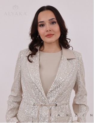 Pul Detaylı Ceket Pantolon Bej Takım 