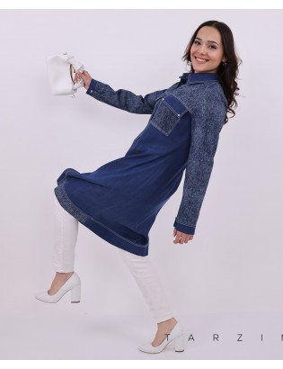 Denim Gömlek Bluz Mavi Gömlek