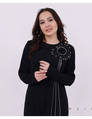 Gül Yaka  Detaylı Siyah Giy Çık