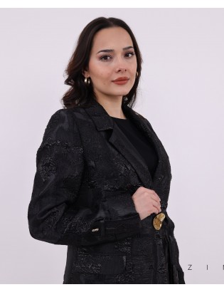 Desenli Aksesuar Detaylı Siyah İkili Takım